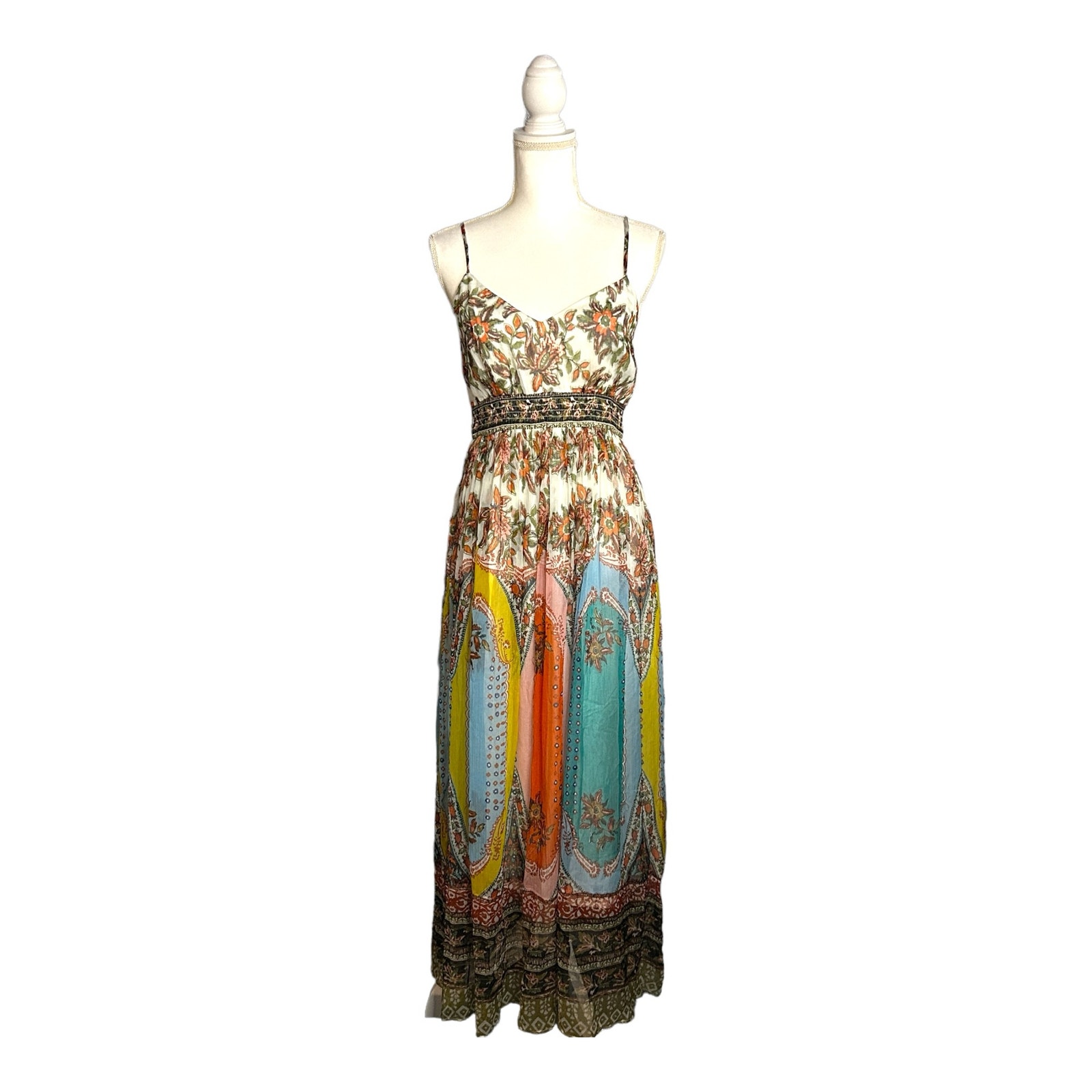 By Anthropologie Size 6 Virginia Maxi Dress Floral Bohemian Chiffon Smocked New